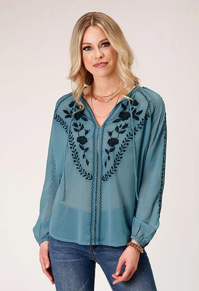 Roper 1873 Georgette de poliéster (azul) - Blusa vaquera para mujer