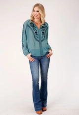 Roper 1873 Georgette de poliéster (azul) - Blusa vaquera para mujer