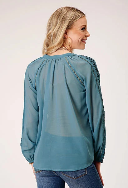 Roper 1873 Georgette de poliéster (azul) - Blusa vaquera para mujer
