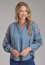 Blusa Vaquera Roper 2435 Denim con Cuello en V (Azul) - Mujer