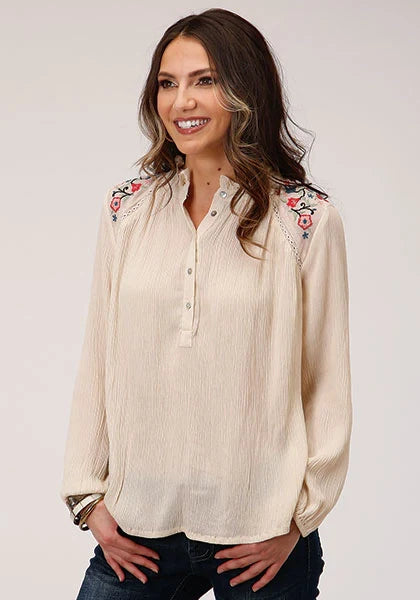 Roper 1293 Rayón Arrugado (Blanco) - Blusa Vaquera para Mujer