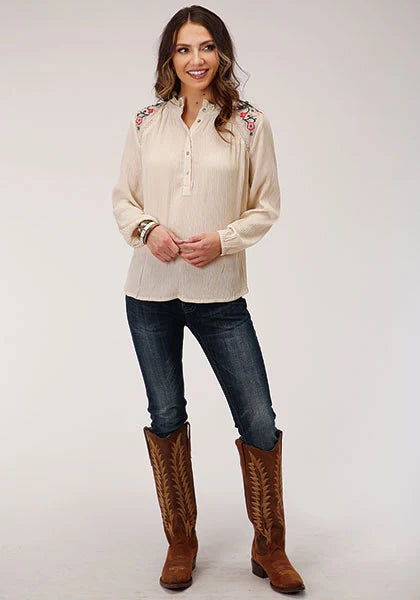 Roper 1293 Rayón Arrugado (Blanco) - Blusa Vaquera para Mujer