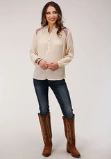 Roper 1293 Rayón Arrugado (Blanco) - Blusa Vaquera para Mujer