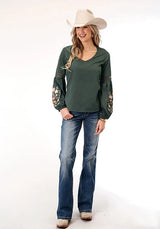 Roper 1792 Poly Crepe (Grey) - Women's Western Blouse