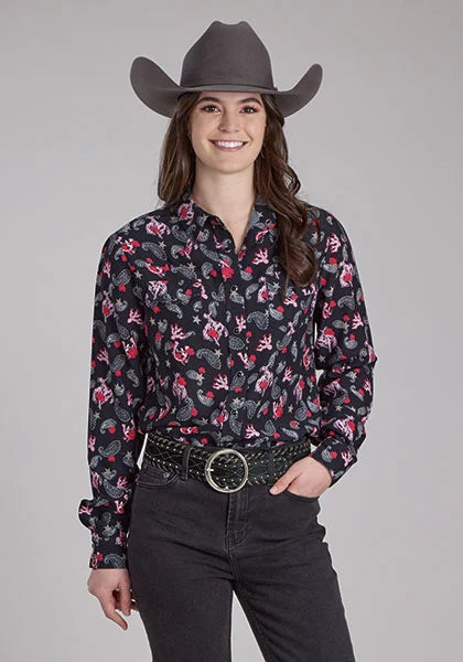 Roper 2225 Estampado Jinetes (Negro) - Blusa Vaquera de Mujer
