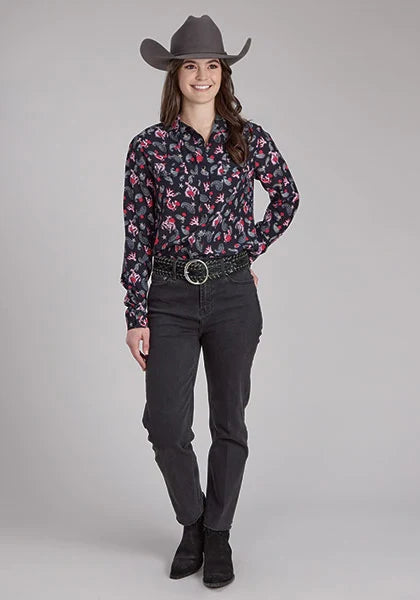 Roper 2225 Estampado Jinetes (Negro) - Blusa Vaquera de Mujer