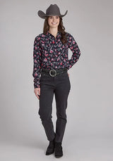 Roper 2225 Estampado Jinetes (Negro) - Blusa Vaquera de Mujer