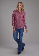 Roper 2134 Estampado de vino salvaje (leopardo) - Blusa vaquera para mujer