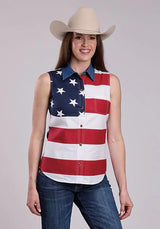 Roper Estrellas y Rayas a Retazos (Multi) - Camisa sin Mangas para Mujer