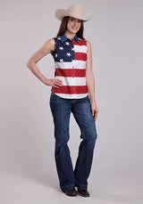 Roper Estrellas y Rayas a Retazos (Multi) - Camisa sin Mangas para Mujer