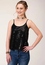 Roper 1419 Sólida de Lentejuelas (Negra) - Camiseta sin Mangas para Mujer