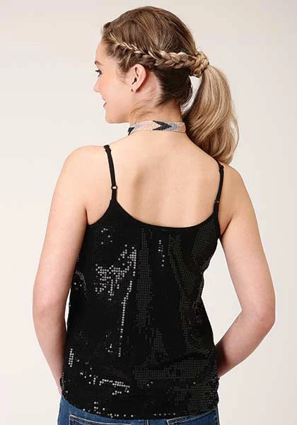 Roper 1419 Sólida de Lentejuelas (Negra) - Camiseta sin Mangas para Mujer