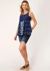 Roper 1538 Algodón Sólido (Azul) - Camisa sin Mangas para Mujer