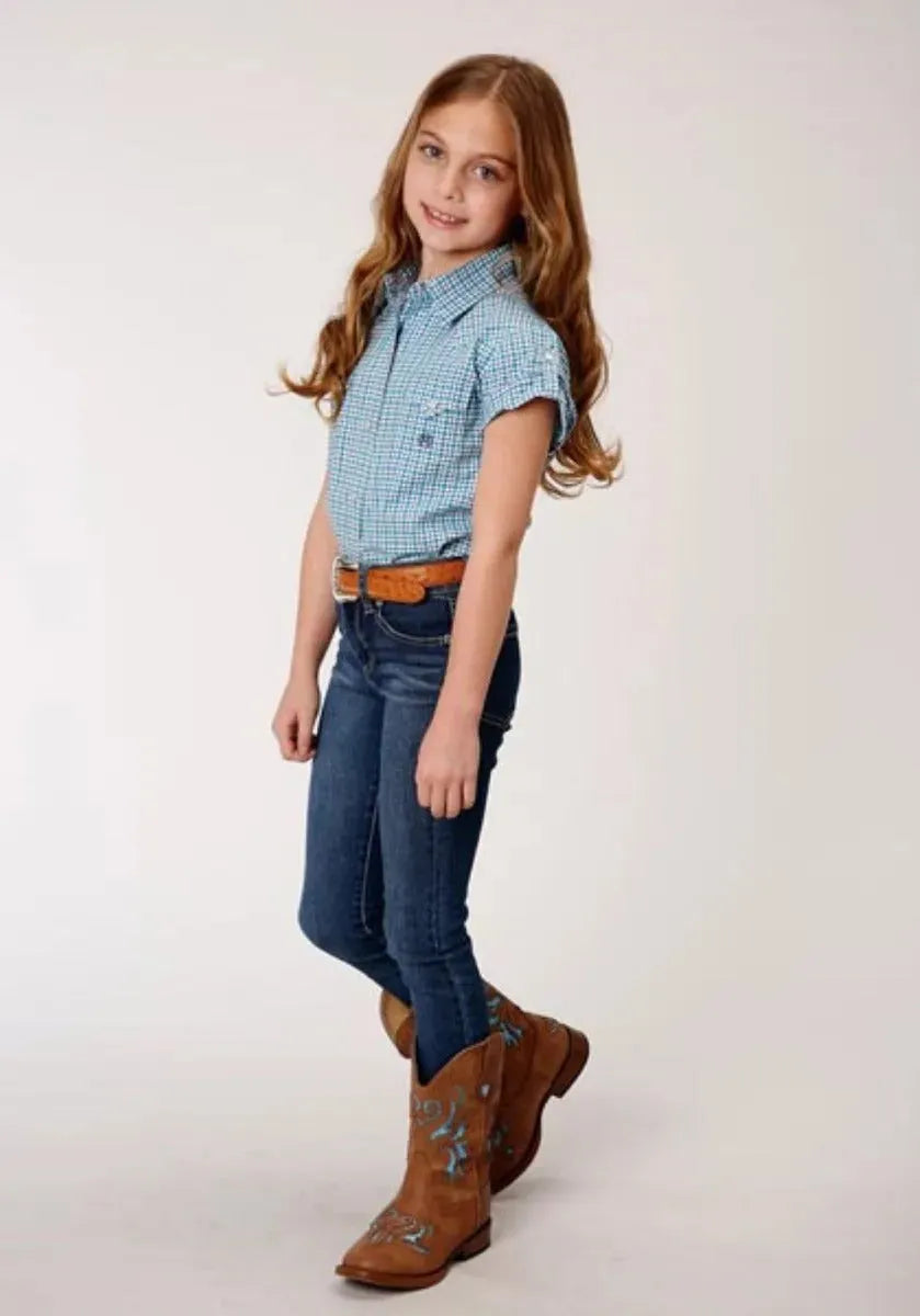 Roper Purple Sage (azul) - Camisas Western de botones a presión para niña
