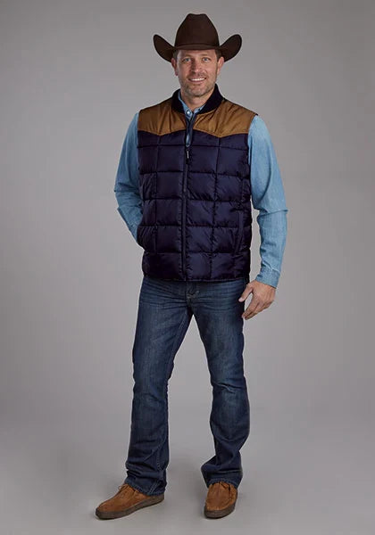 Roper 1473 Relleno de poliéster (Marrón/Azul marino) - Chaleco para hombre