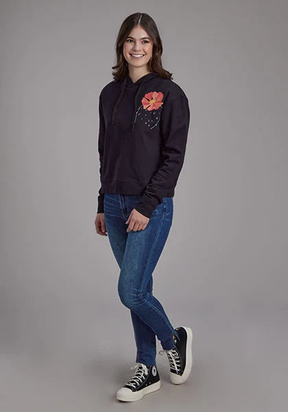 Sudadera con capucha para mujer Roper 2272 con estampado de flores (negro)