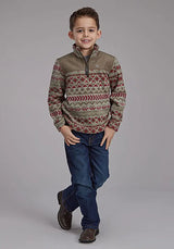 Chaqueta infantil de microfibra con estampado azteca Roper Boy's (verde oliva/rojo)