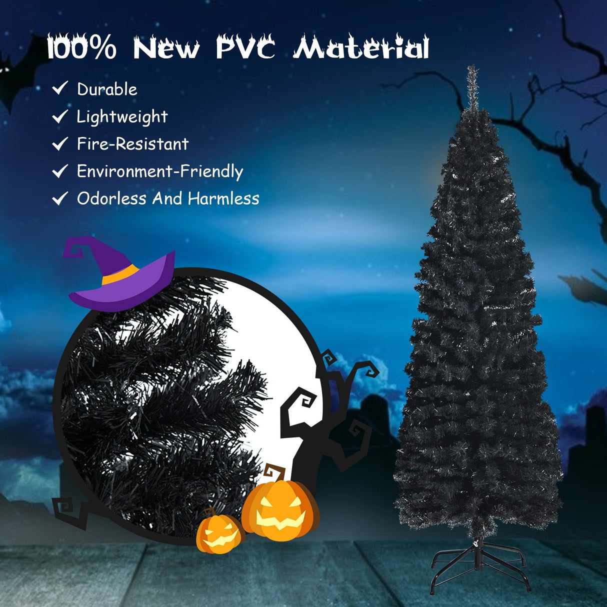 Árbol de Navidad artificial delgado tipo lápiz sin luces de 1,8 m
