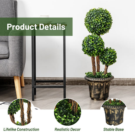 Árbol topiario artificial de bola triple de 30 pulgadas para interior y exterior con protección UV