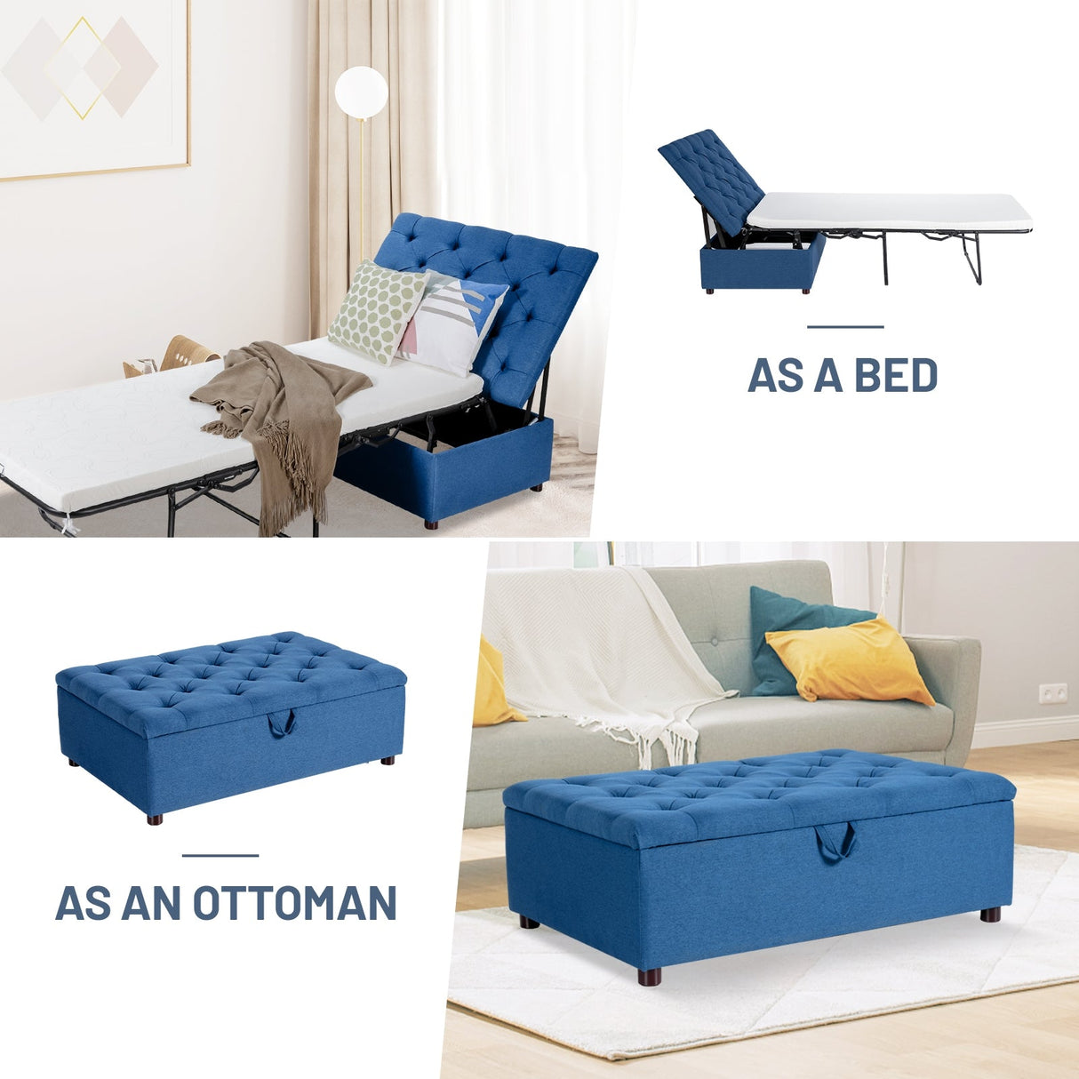 Cama Otomana Plegable con Colchón para Invitados y Siestas de Oficina