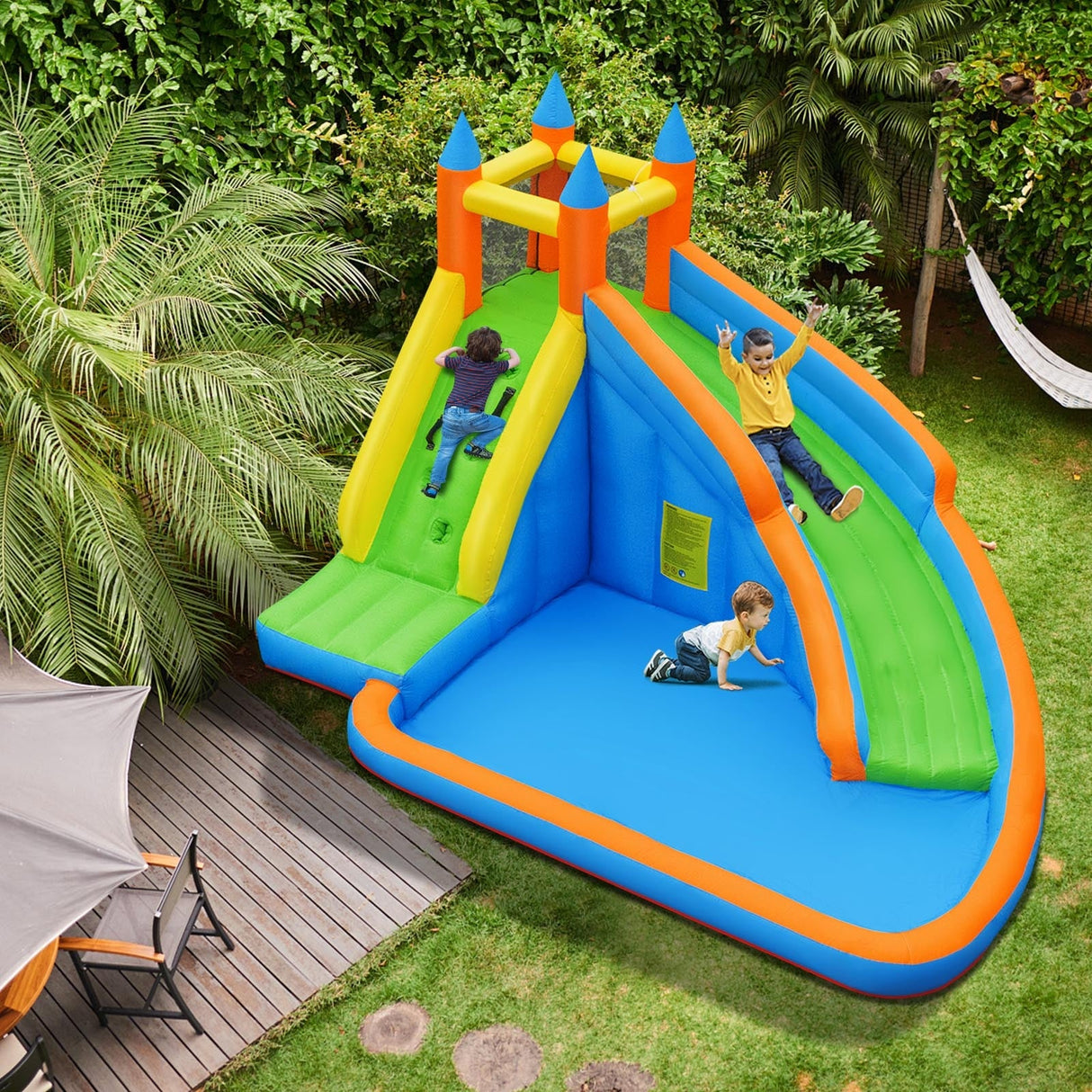 Castillo hinchable Mighty Bounce con tobogán acuático sin soplador