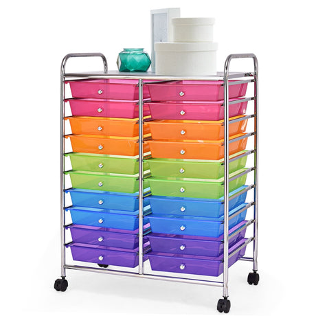 Carrito organizador de estudio con 20 cajones y ruedas - Multicolor