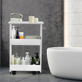 Slim Rolling 3-Tier Bathroom Mobile Shelving Cabinet wih Handle