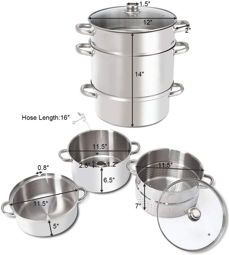 Vaporera extractora de jugo de acero inoxidable de 11 cuartos