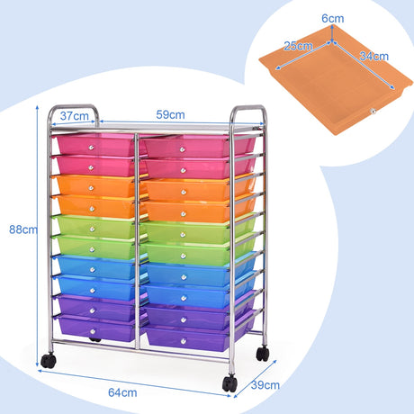 Carrito organizador de estudio con 20 cajones y ruedas - Multicolor