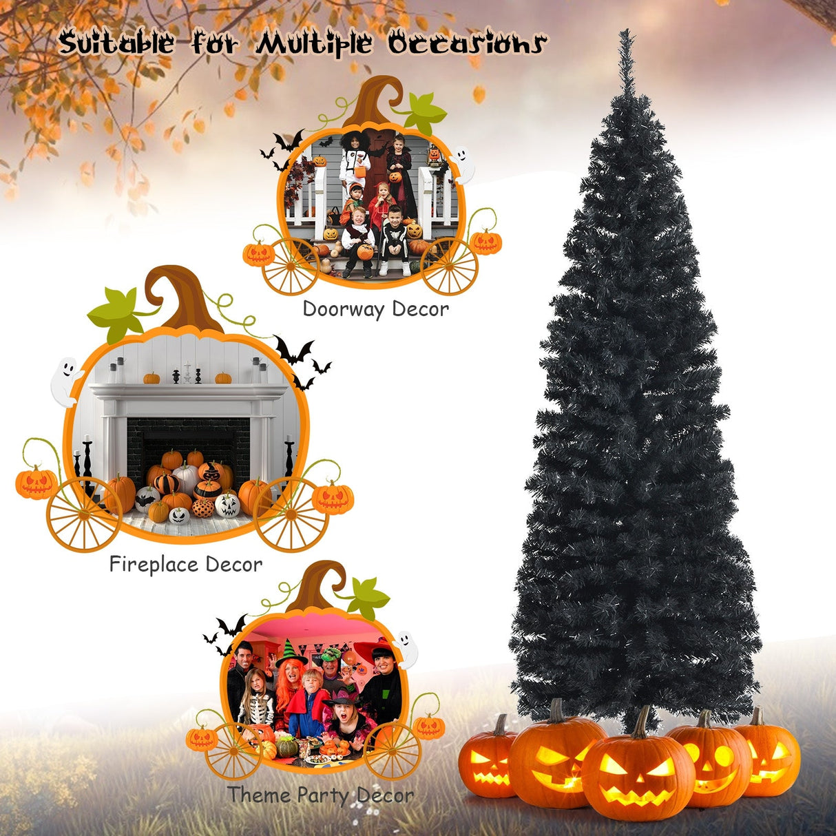 Árbol de Navidad artificial delgado tipo lápiz sin luces de 1,8 m