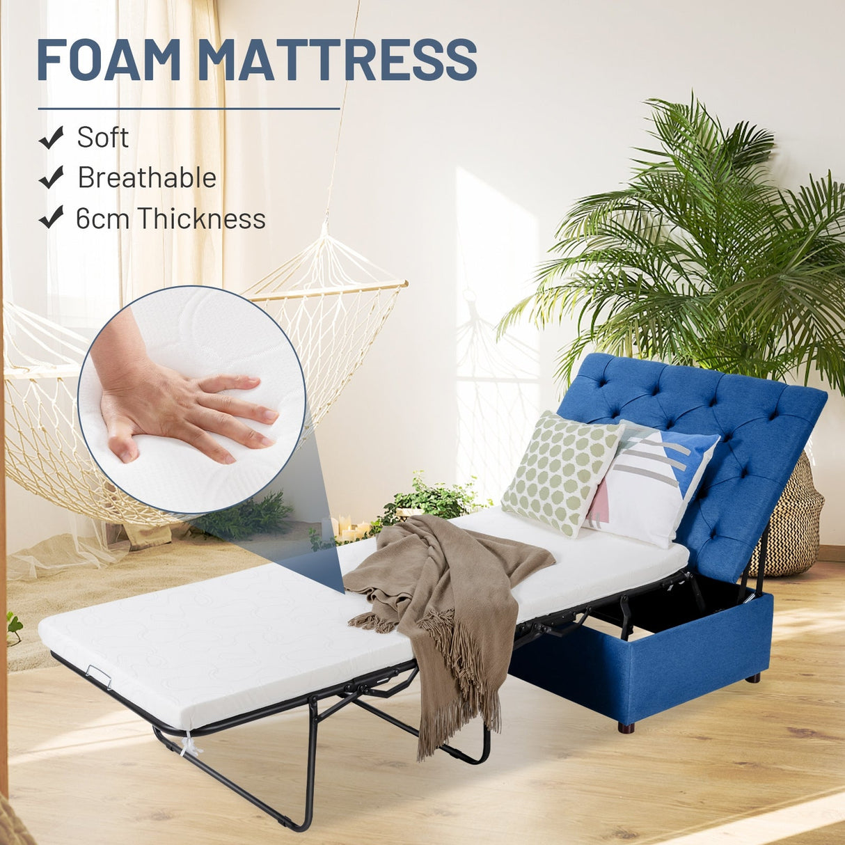 Cama Otomana Plegable con Colchón para Invitados y Siestas de Oficina