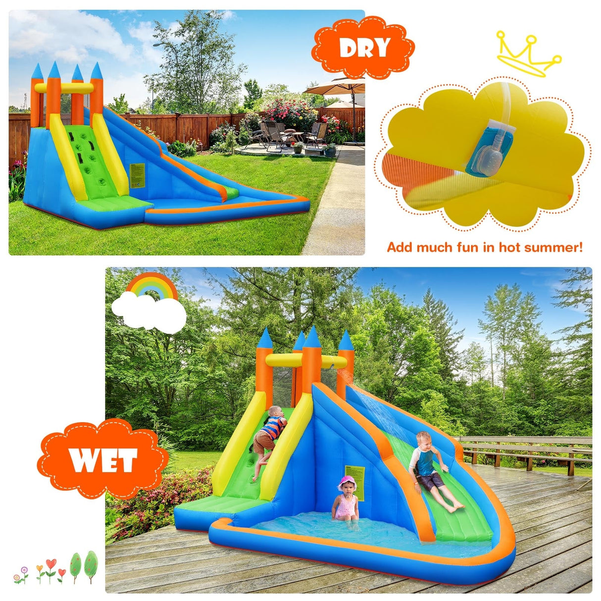 Castillo hinchable Mighty Bounce con tobogán acuático sin soplador