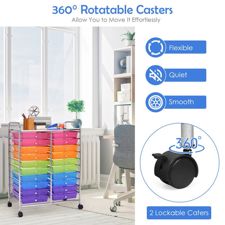Carrito organizador de estudio con 20 cajones y ruedas - Multicolor