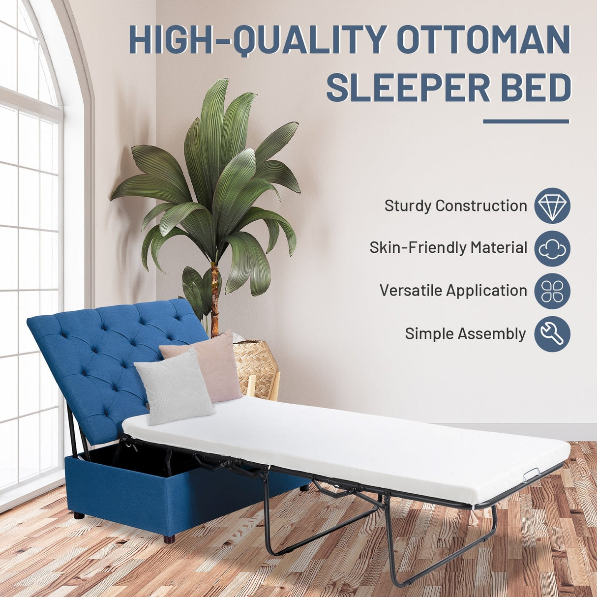 Cama Otomana Plegable con Colchón para Invitados y Siestas de Oficina