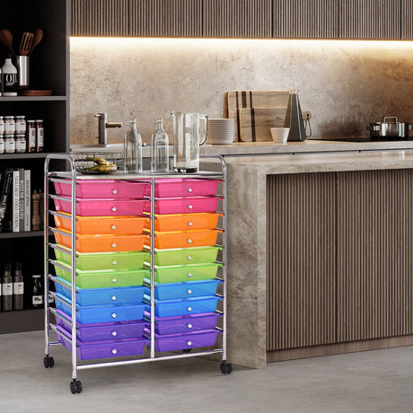 Carrito organizador de estudio con 20 cajones y ruedas - Multicolor