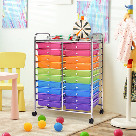 Carrito organizador de estudio con 20 cajones y ruedas - Multicolor