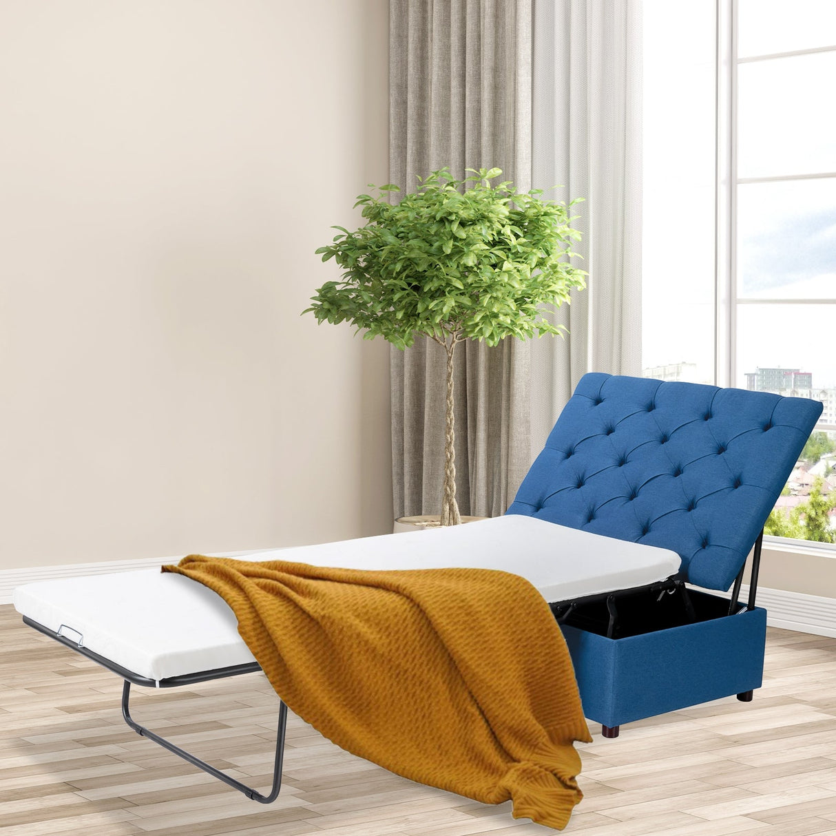 Cama Otomana Plegable con Colchón para Invitados y Siestas de Oficina