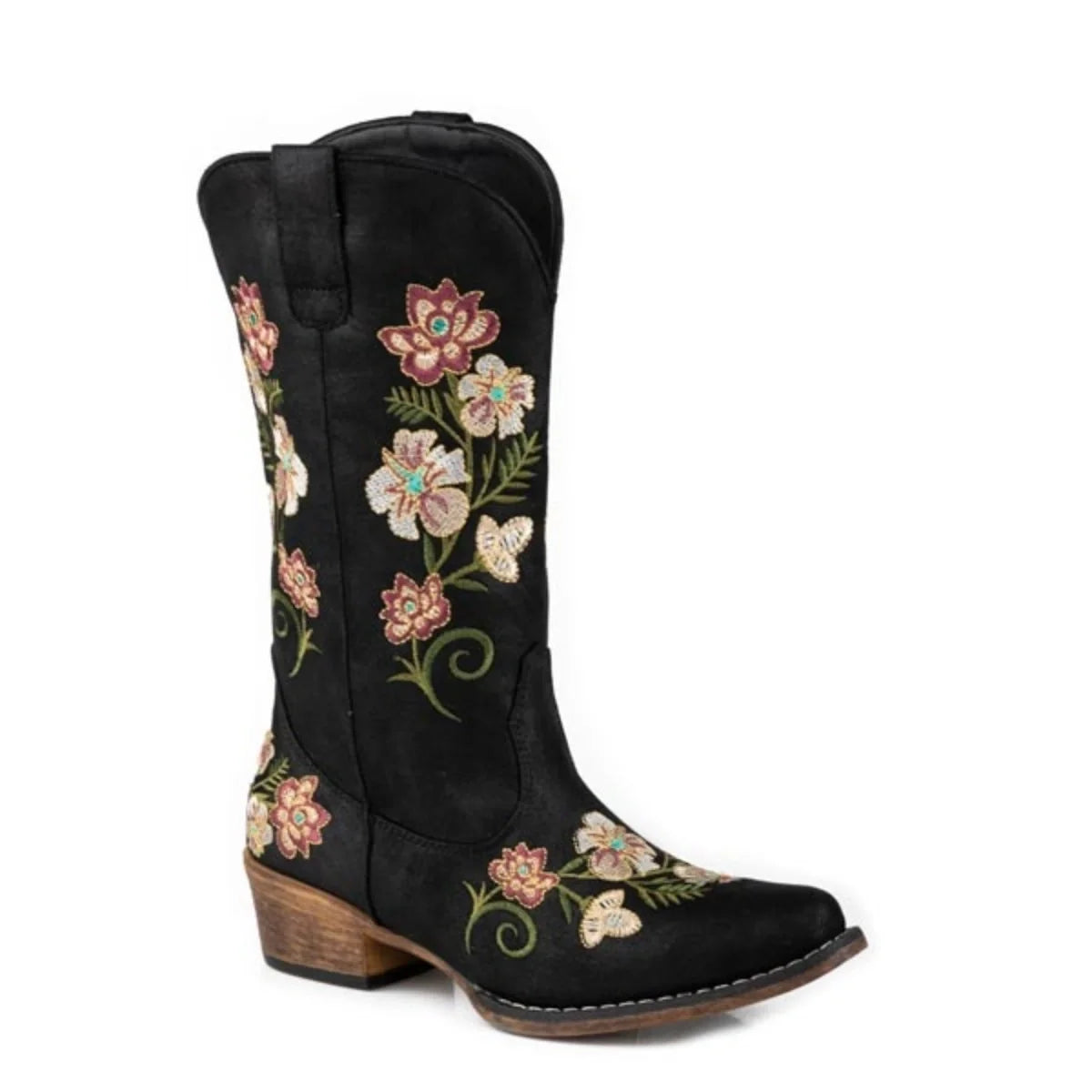 Bota vaquera Roper Riley Floral (negra) para mujer