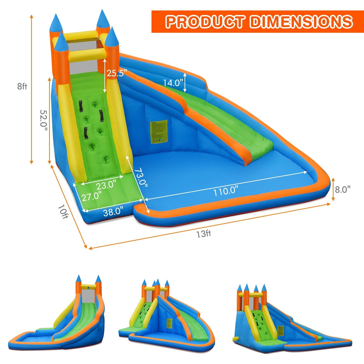 Castillo hinchable Mighty Bounce con tobogán acuático sin soplador