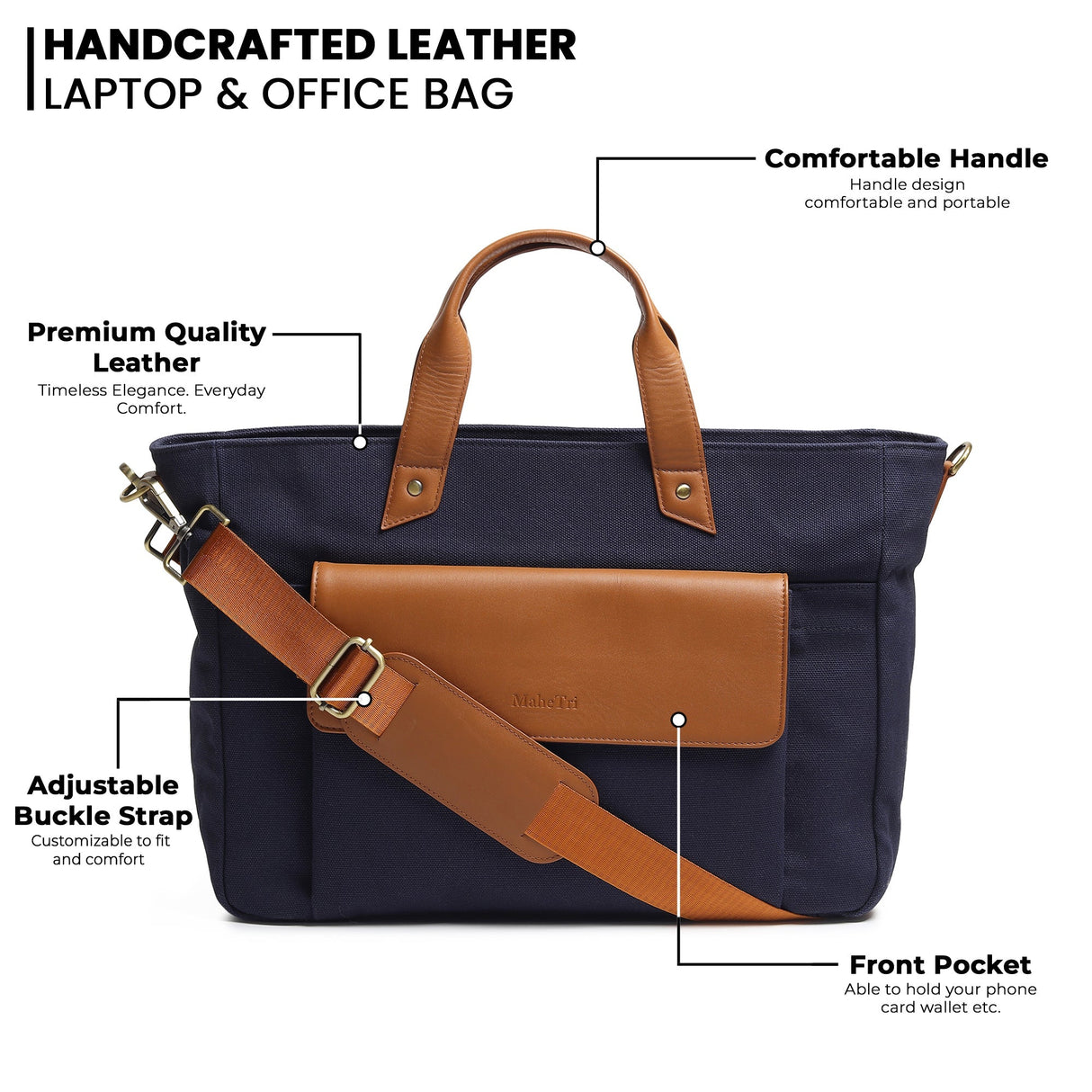 Voyager Canvas Leather Briefcase, Dark Blue