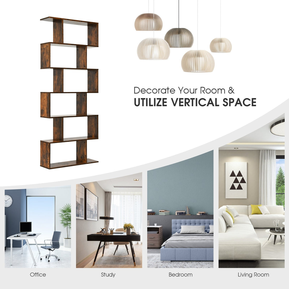 Estantería de Almacenamiento y Exhibición en Forma de S con 6 Niveles, Estantería Decorativa en Z