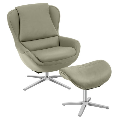 Sillón reclinable giratorio 360° de cuero con otomana y base de aleación de aluminio