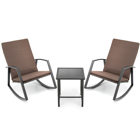 Juego de muebles de jardín de ratán mecedora de 3 piezas
