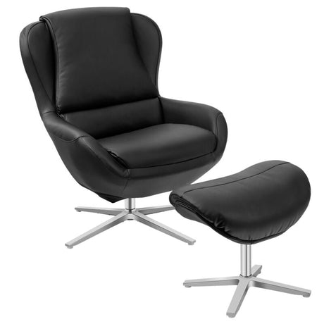 Sillón reclinable giratorio 360° de cuero con otomana y base de aleación de aluminio