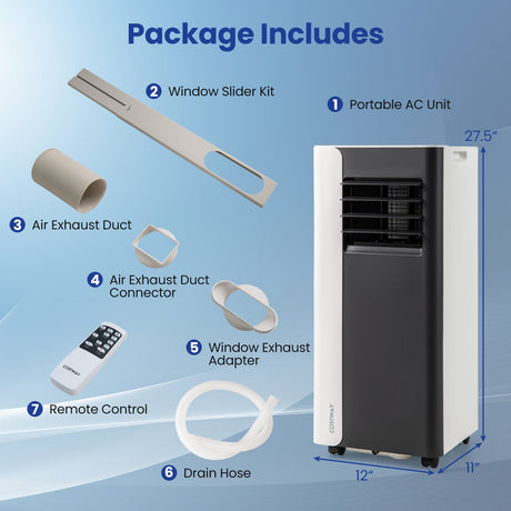 Acondicionador de aire portátil 3 en 1 de 10000 BTU con ventilador y deshumidificador, modelo