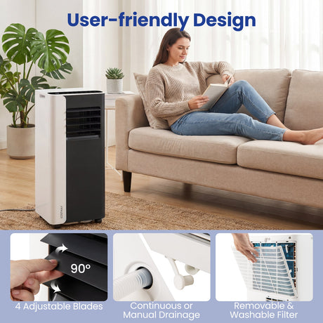 Acondicionador de aire portátil 3 en 1 de 10000 BTU con ventilador y deshumidificador, modelo
