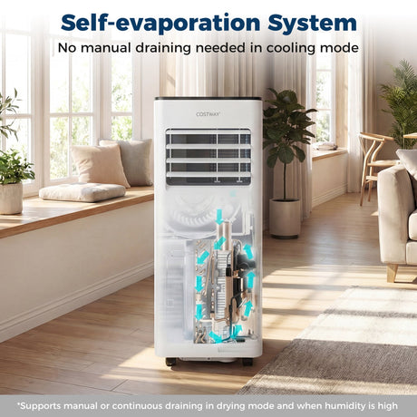 Aire Acondicionado Portátil de 10000 BTU con Ventilador, Deshumidificador y Pantalla LED