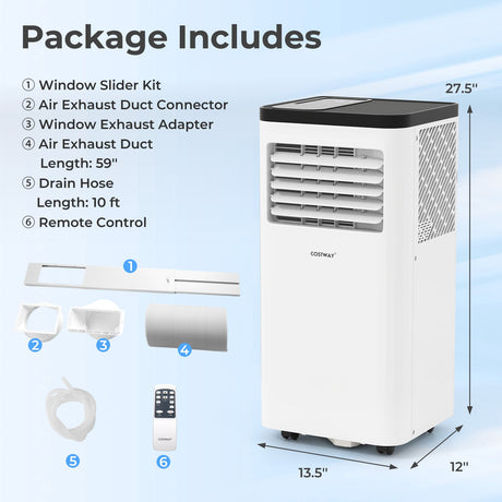 Aire Acondicionado Portátil de 10000 BTU, Unidad de CA de Piso 3 en 1, Ventilador y Deshumidificador para Habitación