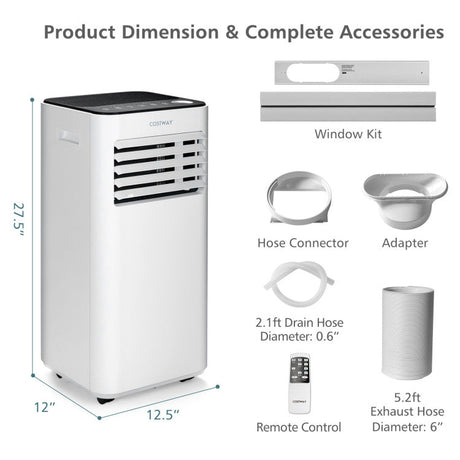 Aire acondicionado portátil de 10,000 BTU (ASHRAE) – 3 en 1