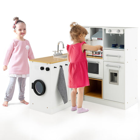 Juego de cocina infantil de madera de 2 piezas con luz y sonido